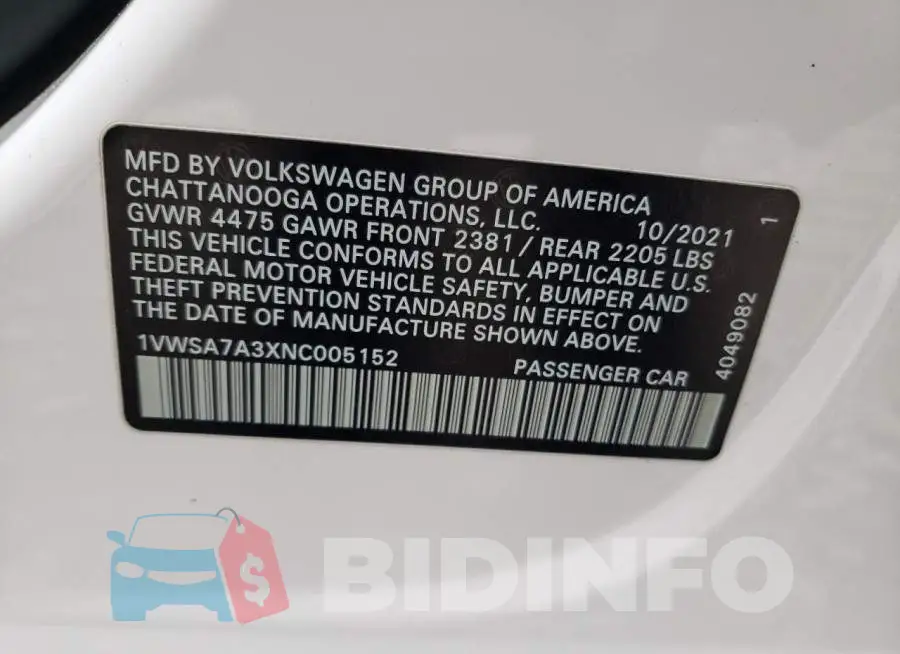 1VWSA7A3XNC005152 Photo# 12