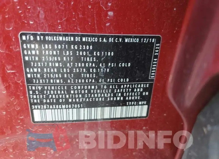 3VV2B7AX8KM067051 Photo# 13