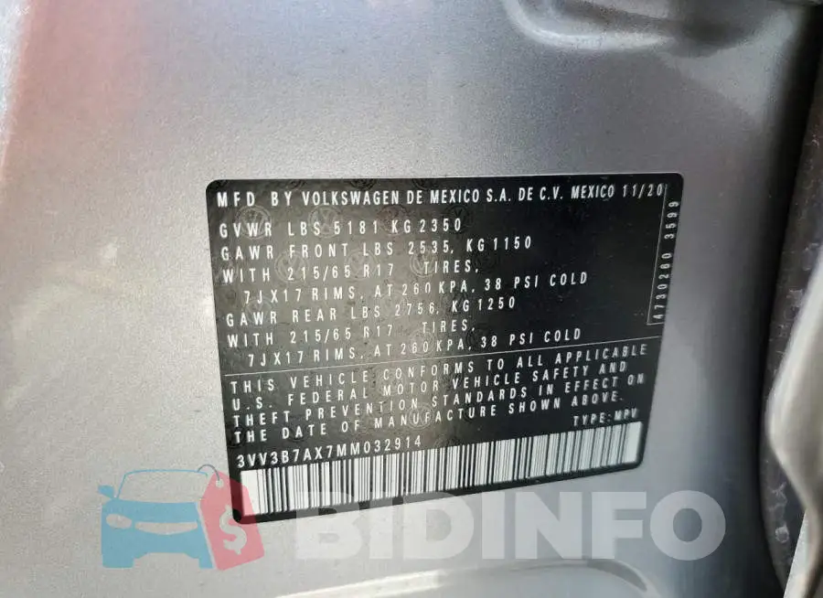 3VV3B7AX7MM032914 Photo# 13