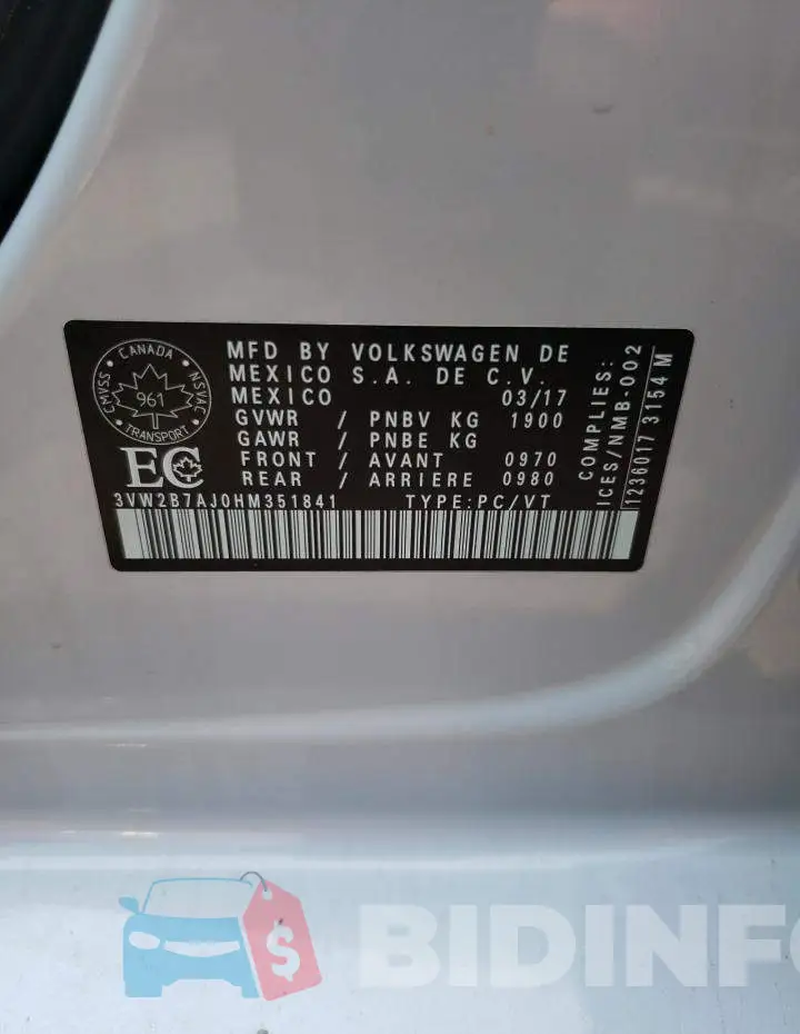 3VW2B7AJ0HM351841 Photo# 12