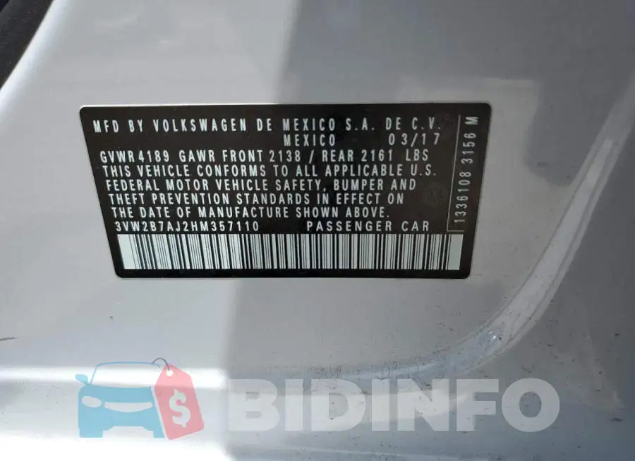3VW2B7AJ2HM357110 Photo# 12