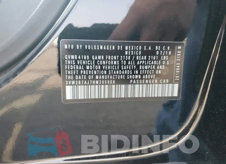 3VW2B7AJ7HM205808 Photo# 12