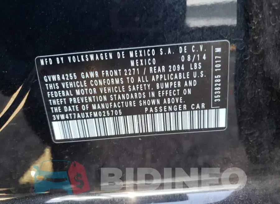 3VW4T7AUXFM025705 Photo# 12