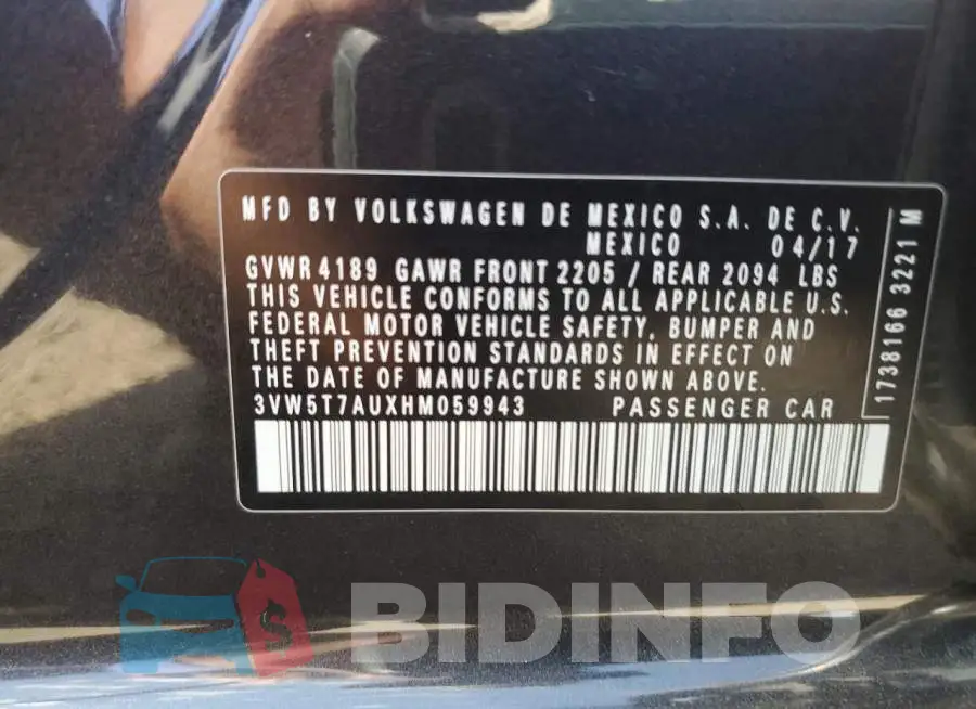 3VW5T7AUXHM059943 Photo# 12