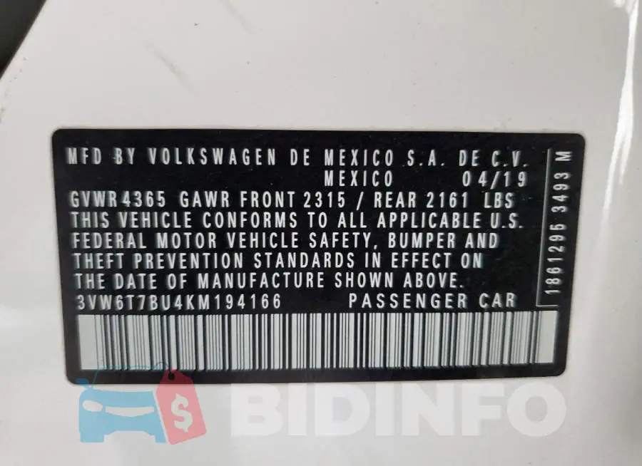 3VW6T7BU4KM194166 Photo# 12