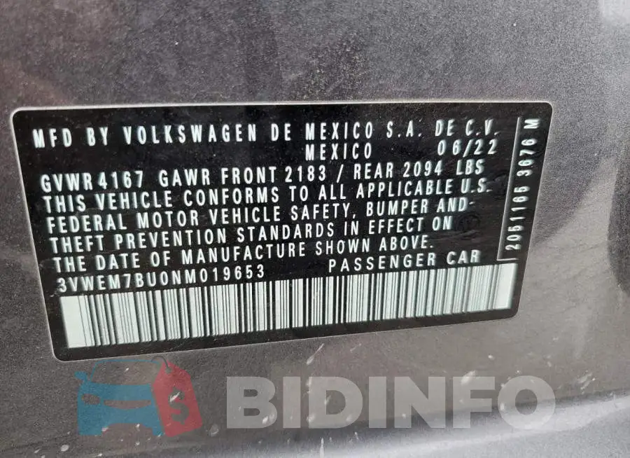 3VWEM7BU0NM019653 Photo# 12