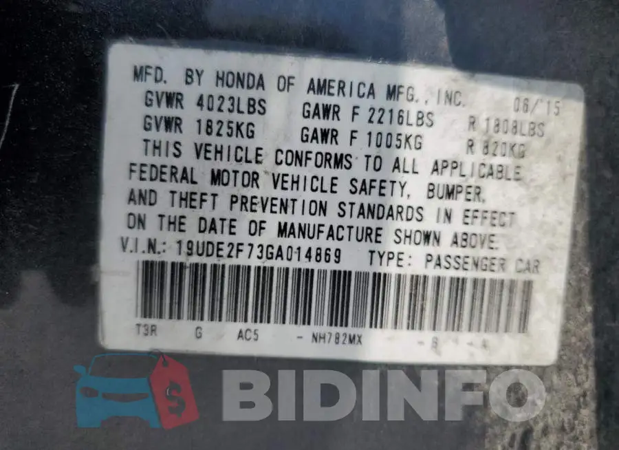 19UDE2F73GA014869 Photo# 12