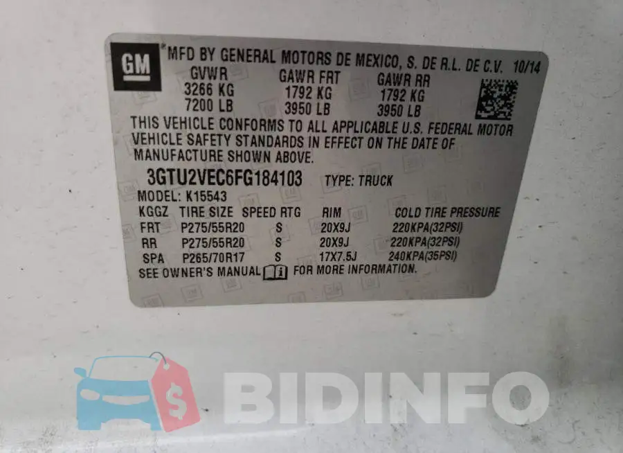 3GTU2VEC6FG184103 Photo# 12
