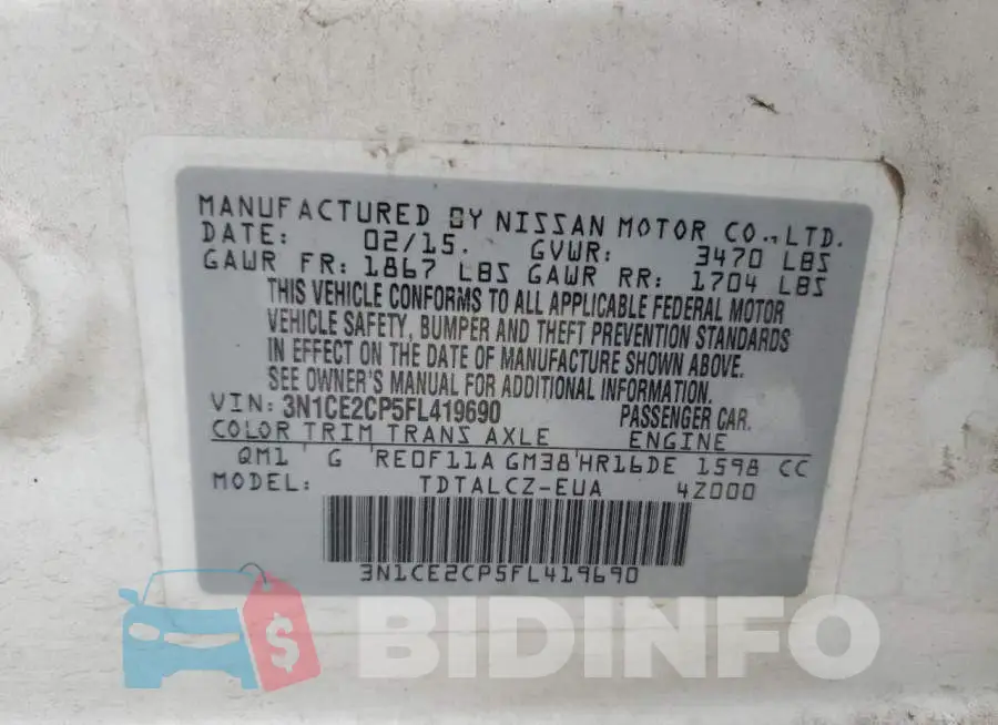 3N1CE2CP5FL419690 Photo# 12