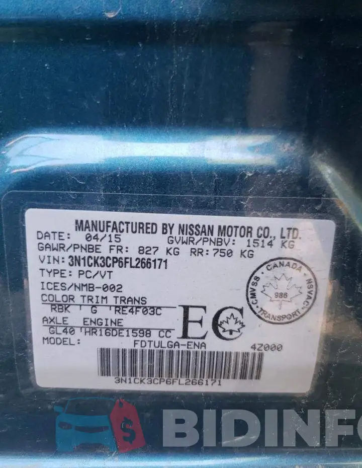 3N1CK3CP6FL266171 Photo# 12