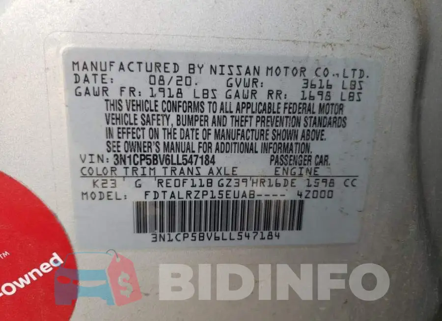 3N1CP5BV6LL547184 Photo# 13
