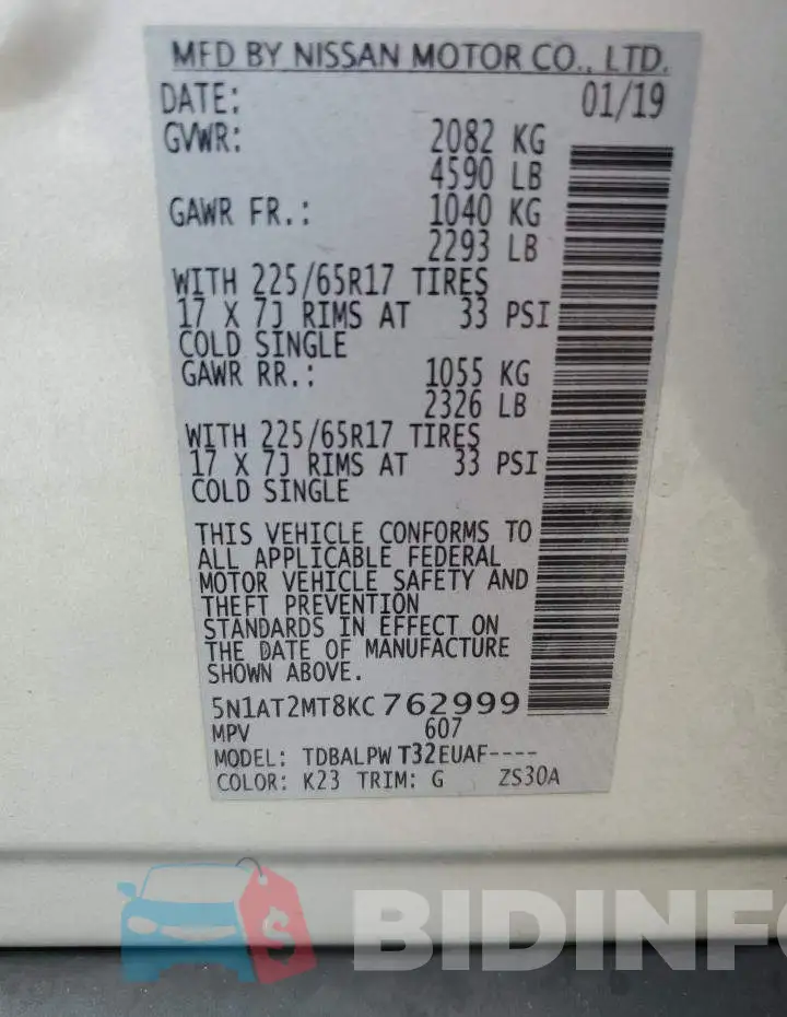 5N1AT2MT8KC762999 Photo# 13