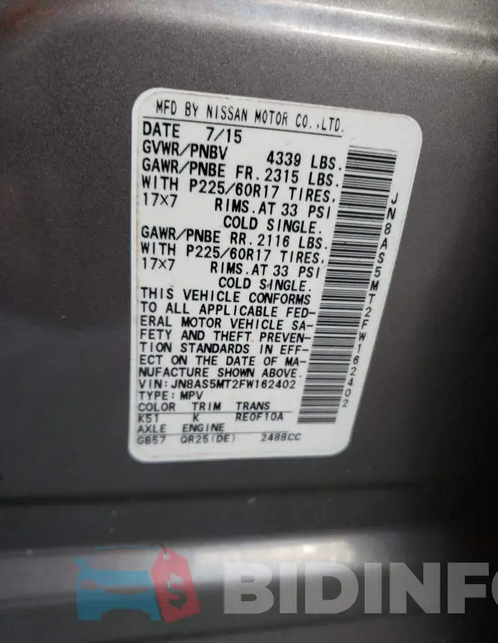 JN8AS5MT2FW162402 Photo# 13