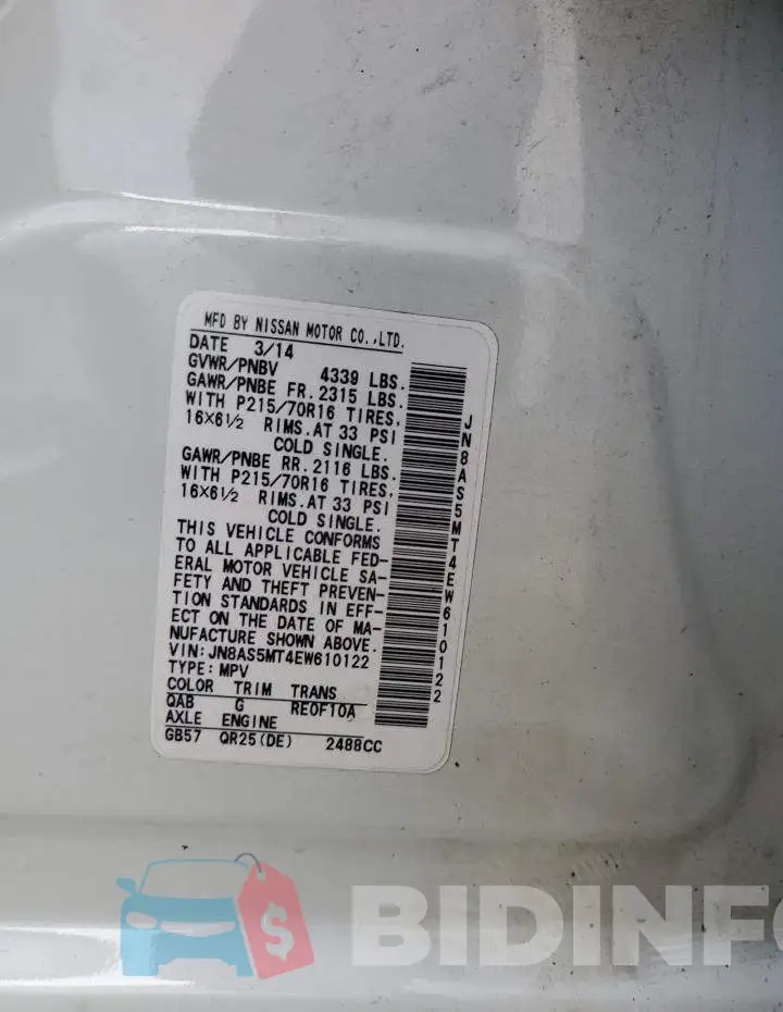 JN8AS5MT4EW610122 Photo# 14