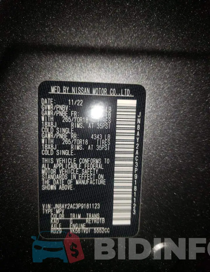 JN8AY2AC3P9181123 Photo# 12