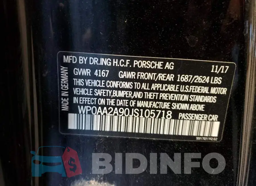 WP0AA2A90JS105718 Photo# 13