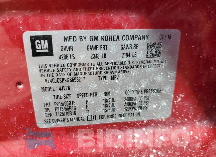 KL4CJCSB9GB693217 Photo# 13