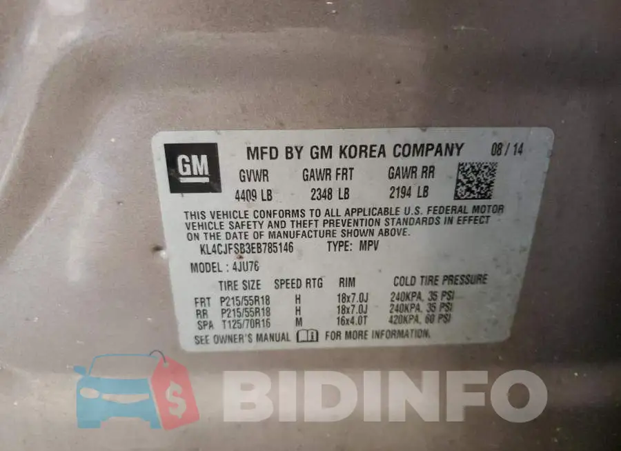 KL4CJFSB3EB785146 Photo# 13