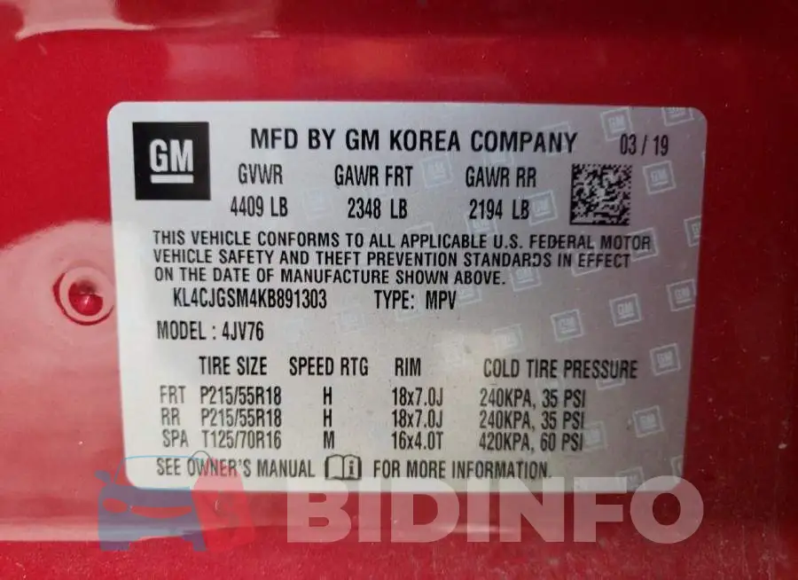 KL4CJGSM4KB891303 Photo# 14