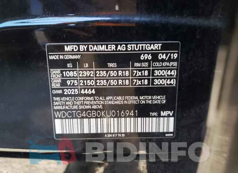 WDCTG4GB0KU016941 Photo# 13