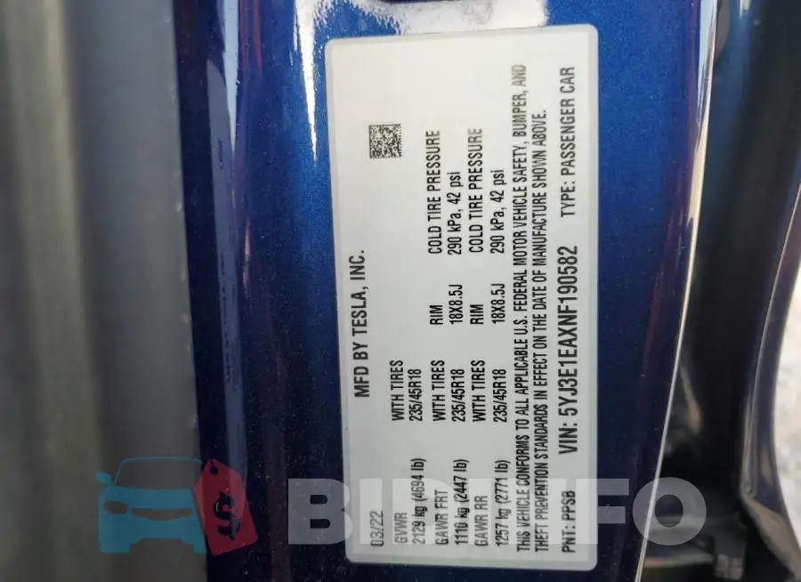 5YJ3E1EAXNF190582 Photo# 13