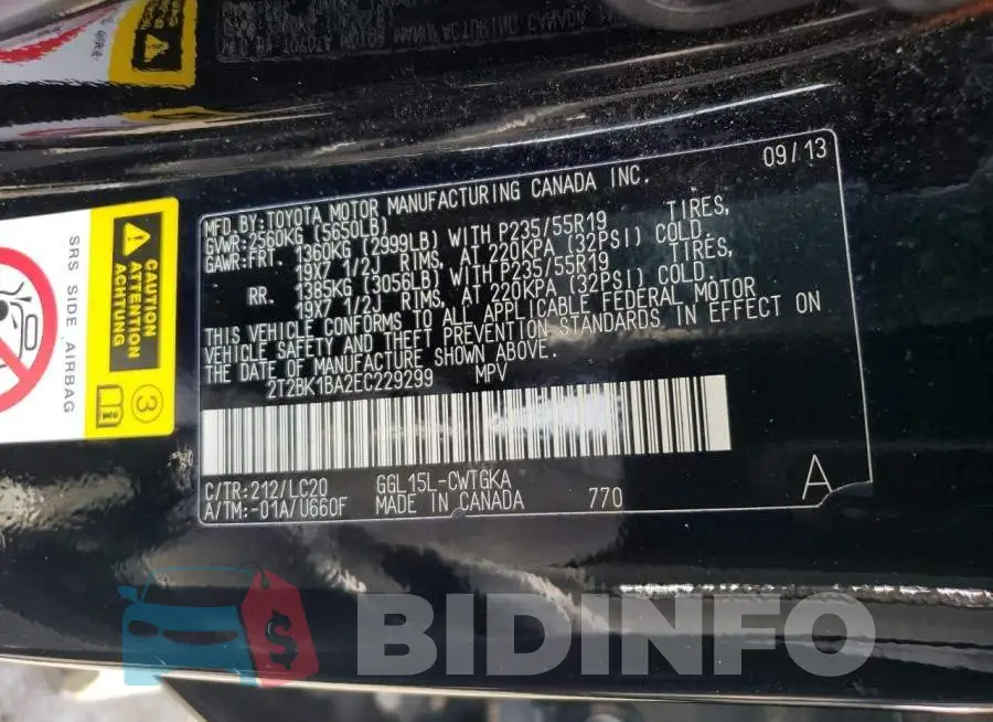 2T2BK1BA2EC229299 Photo# 13