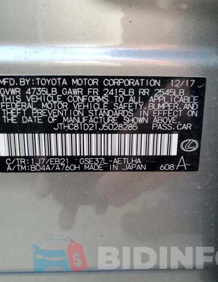 JTHC81D21J5028285 Photo# 13