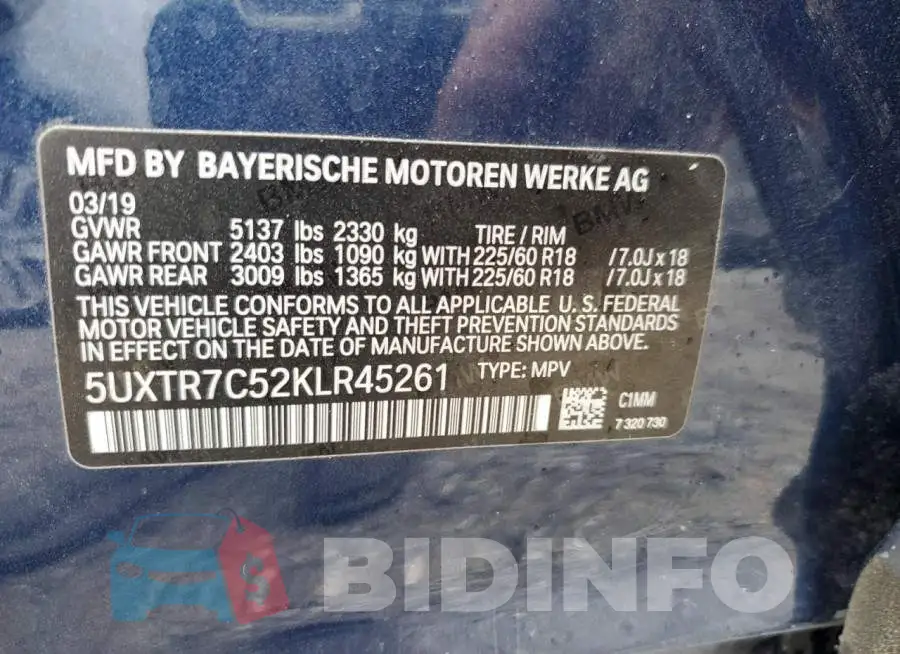5UXTR7C52KLR45261 Photo# 13