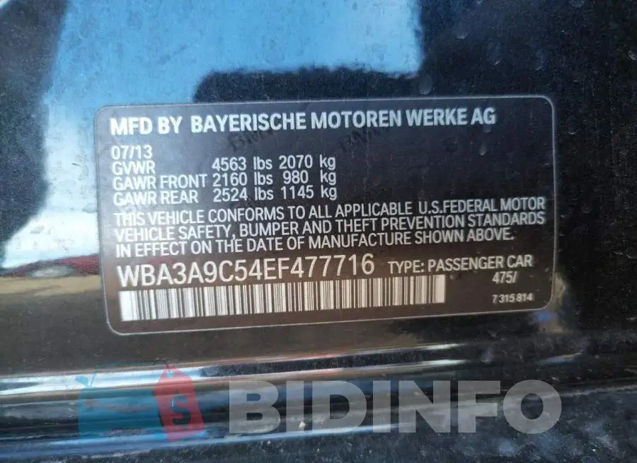 WBA3A9C54EF477716 Photo# 12