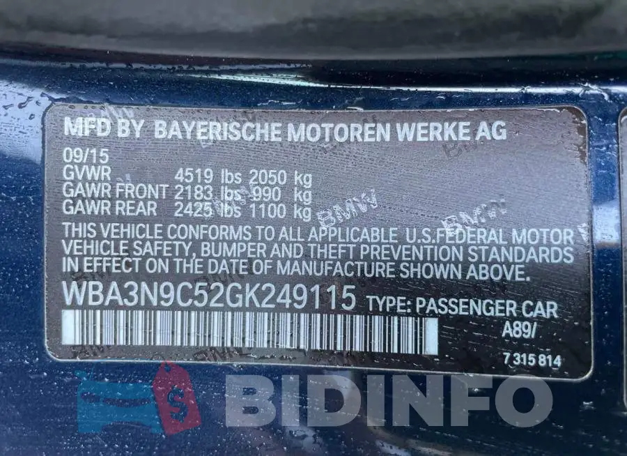 WBA3N9C52GK249115 Photo# 10