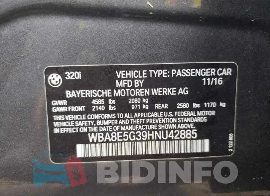 WBA8E5G39HNU42885 Photo# 12