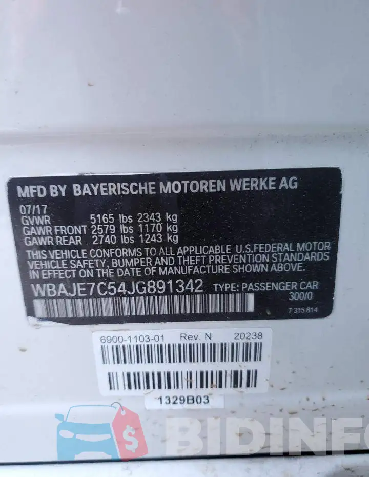 WBAJE7C54JG891342 Photo# 12
