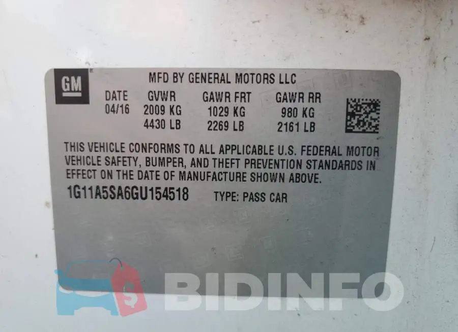 1G11A5SA6GU154518 Photo# 12