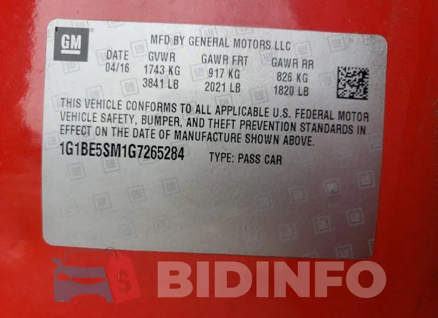 1G1BE5SM1G7265284 Photo# 12