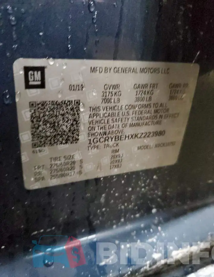 1GCRYBEHXKZ223980 Photo# 12