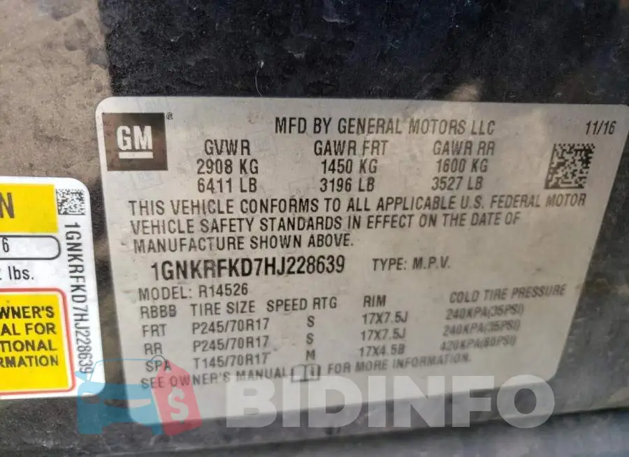1GNKRFKD7HJ228639 Photo# 13