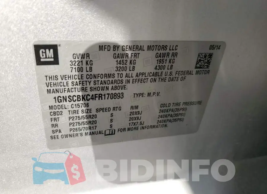 1GNSCBKC4FR170893 Photo# 13
