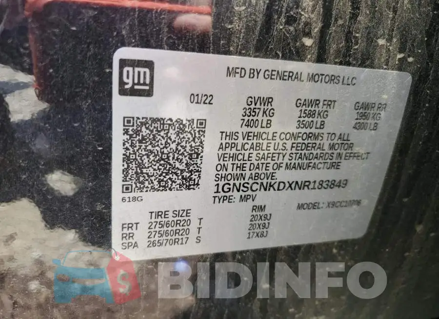1GNSCNKDXNR183849 Photo# 13