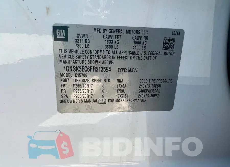 1GNSK3EC6FR513594 Photo# 10