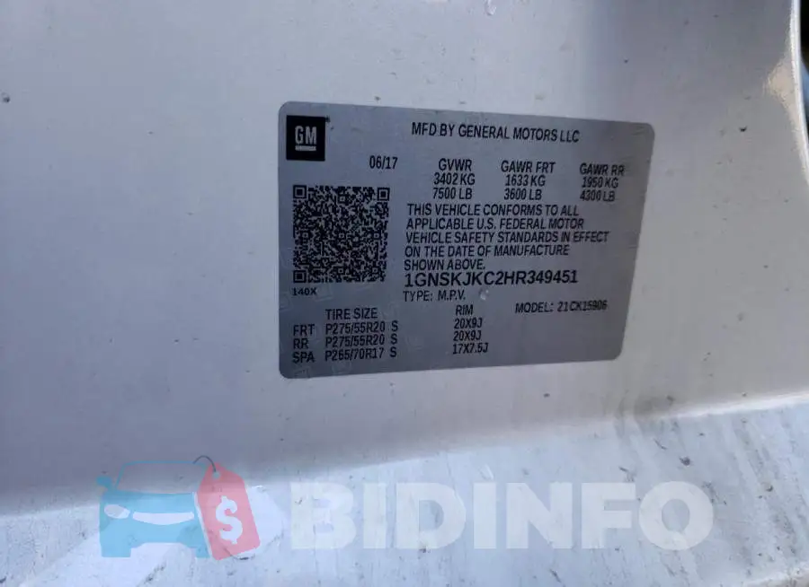 1GNSKJKC2HR349451 Photo# 13