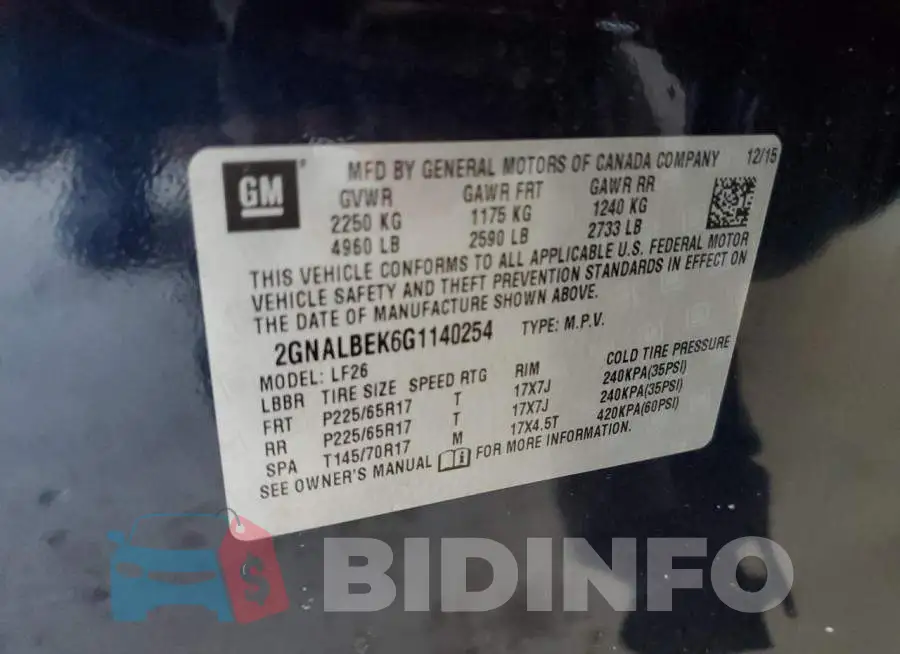 2GNALBEK6G1140254 Photo# 14