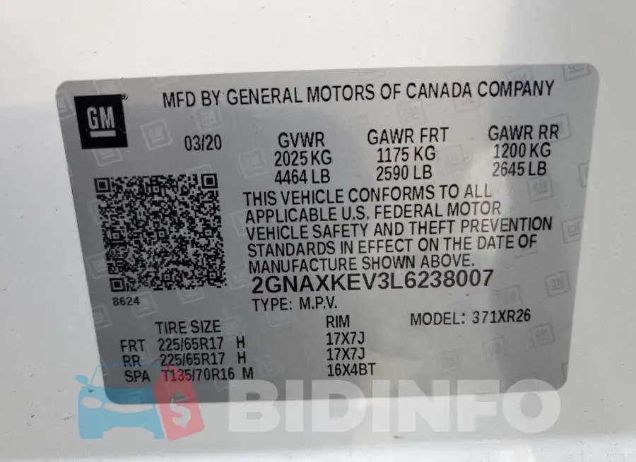 2GNAXKEV3L6238007 Photo# 14