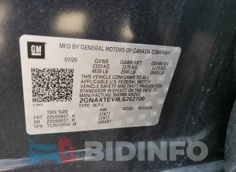 2GNAXTEV8L6262700 Photo# 13
