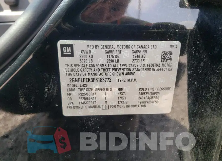 2GNFLFEK3F6183772 Photo# 14
