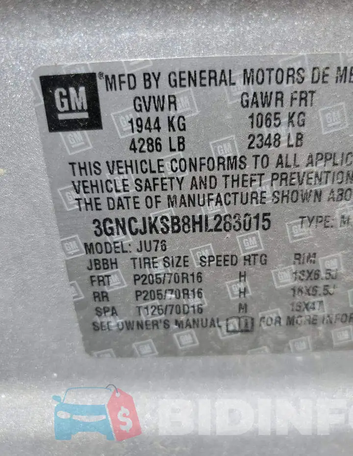 3GNCJKSB8HL283015 Photo# 13