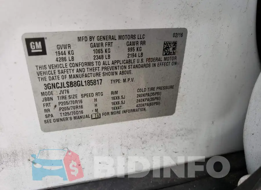 3GNCJLSB8GL185817 Photo# 13