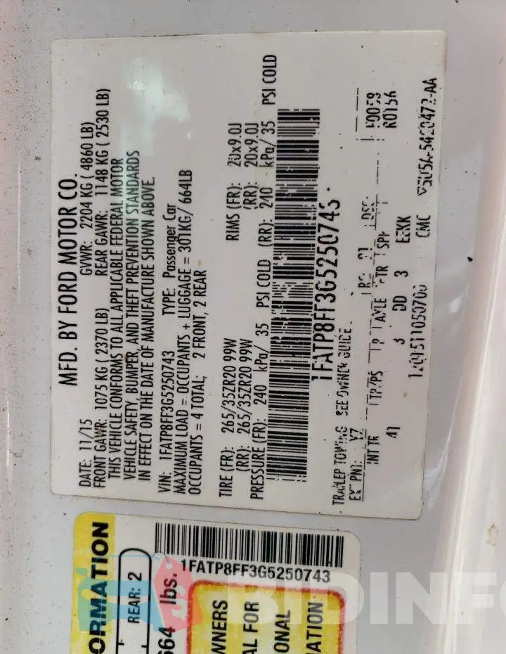 1FATP8FF3G5250743 Photo# 12