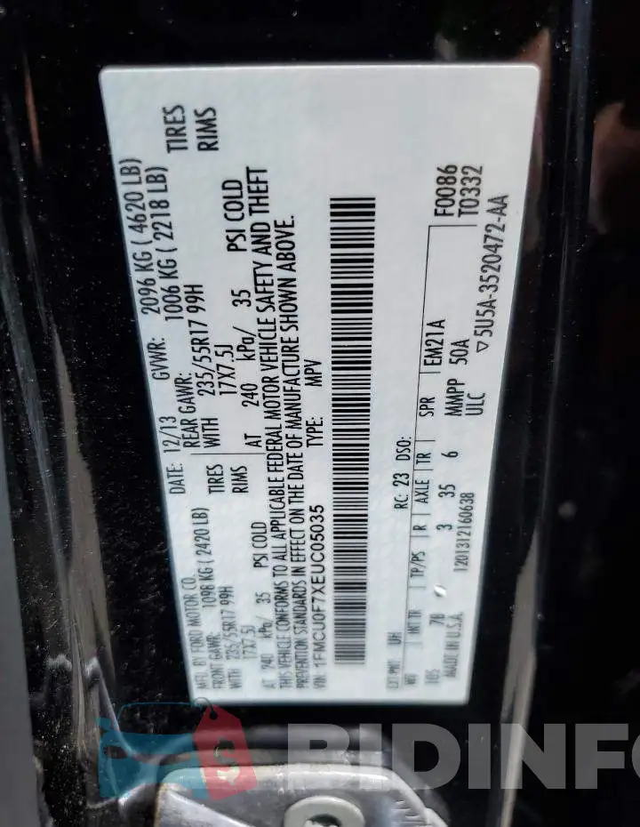1FMCU0F7XEUC05035 Photo# 13