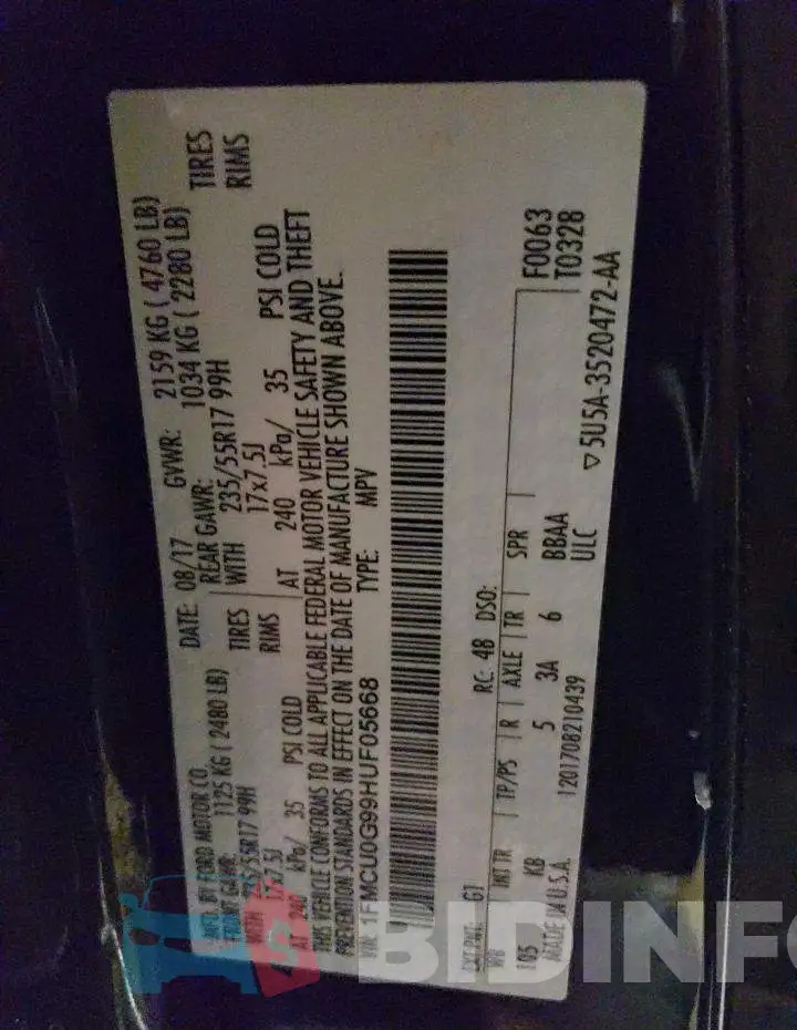 1FMCU0G99HUF05668 Photo# 12