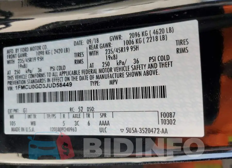 1FMCU0GD3JUD58449 Photo# 13